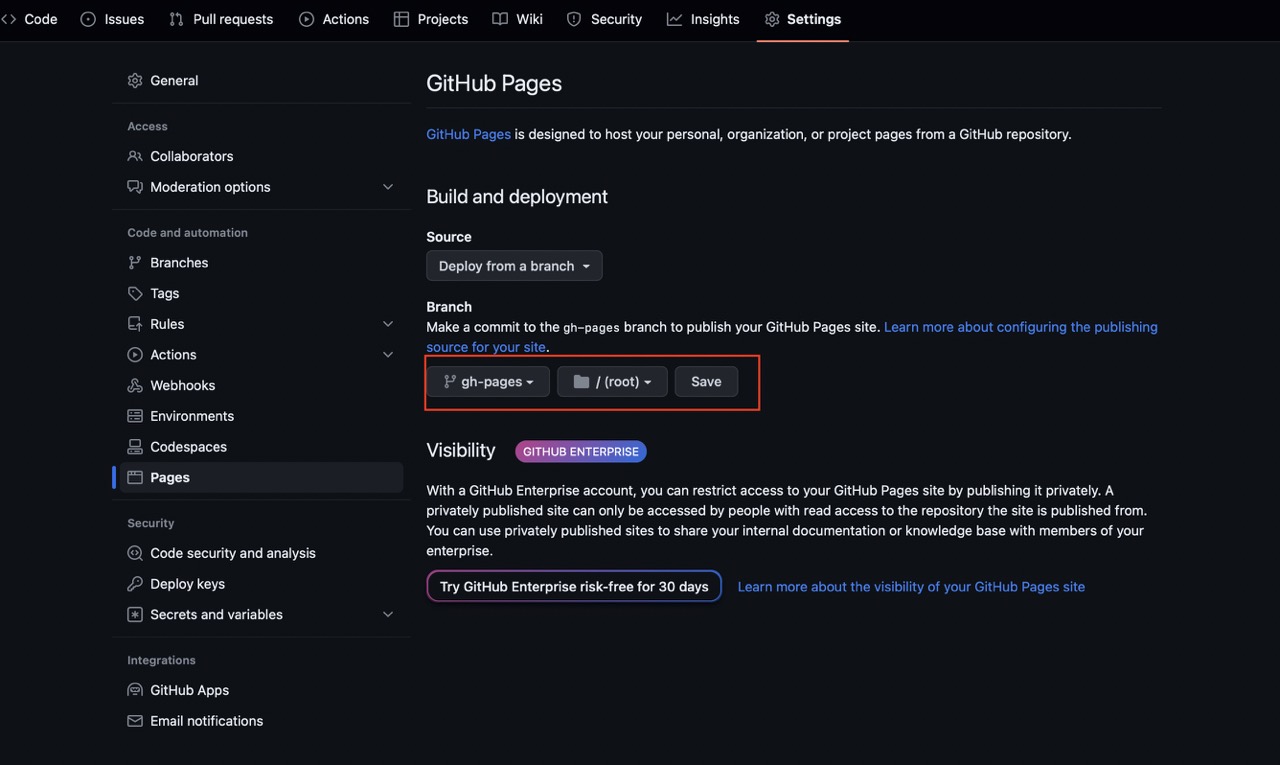 Turn on GitHub pages